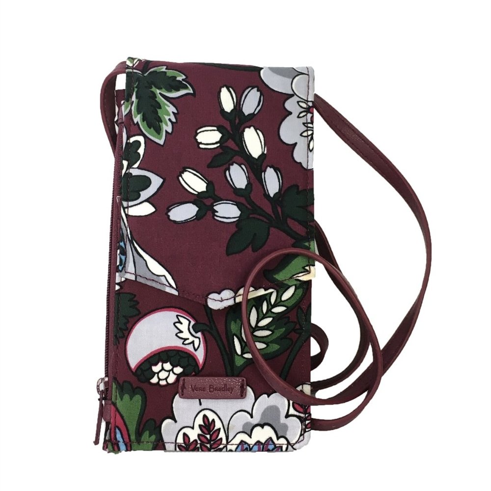 Vera Bradley Iconic RFID Envelope Crossbody Bag Purse Bordeaux Bloom Pattern NWT